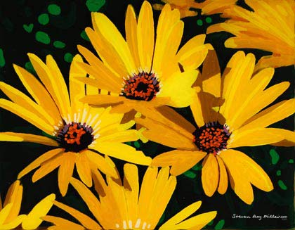 Black eyed Susans original 3-D acrylic painting on glass by Steven Ray Miller Durham NC artist