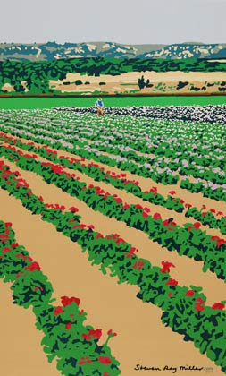 California Flower Fields limited edition serigraph silkscreen by Steven Ray Miller Durham NC artist