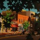 Franklin Street Chapel Hill original gouache opaque water color painting by Steven Ray Miller Durham NC artist