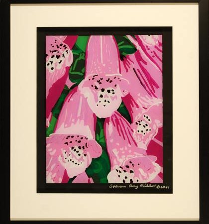 Foxglove original 3-D acrylic painting on glass by Steven Ray Miller Durham NC artist