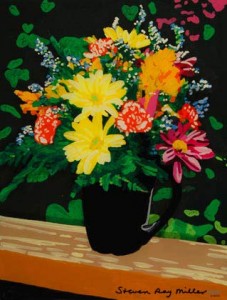 Joyful Bouquet original 3-D acrylic painting on glass by Steven Ray Miller Durham NC artist