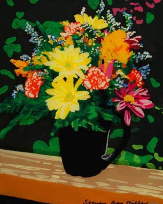 Joyful Bouquet original 3-D acrylic painting on glass by Steven Ray Miller Durham NC artist