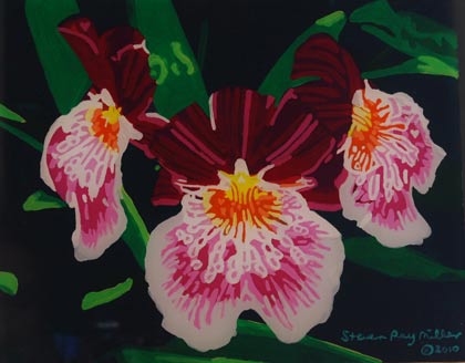 Orchids original 3-D acrylic painting on glass by Steven Ray Miller Durham NC artist