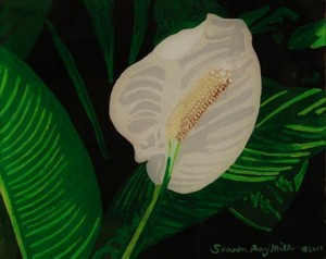 Peace lily original 3-D acrylic painting on glass by Steven Ray Miller Durham NC artist