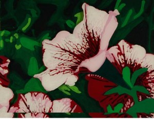 Petunias original 3-D acrylic painting on glass by Steven Ray Miller Durham NC artist