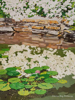 Reflections of Duke Gardens limited edition lithograph by Steven Ray Miller Durham NC artist