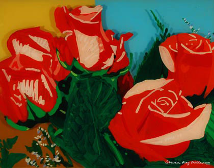 Roses original 3-D acrylic painting on glass by Steven Ray Miller Durham NC artist