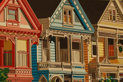 San Francisco Victorians Original Gouache by Steven Ray Miller Durham NC-based artist