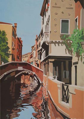 Venetian Bridge limited edition lithograph by Steven Ray Miller Durham NC artist