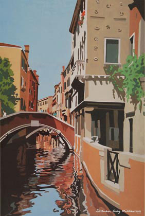 Venetian Bridge limited edition lithograph by Steven Ray Miller Durham NC artist